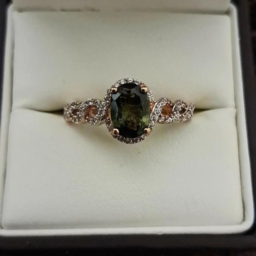 Chrome Tourmaline & White Ziron Halo Enfinity Style Ring.